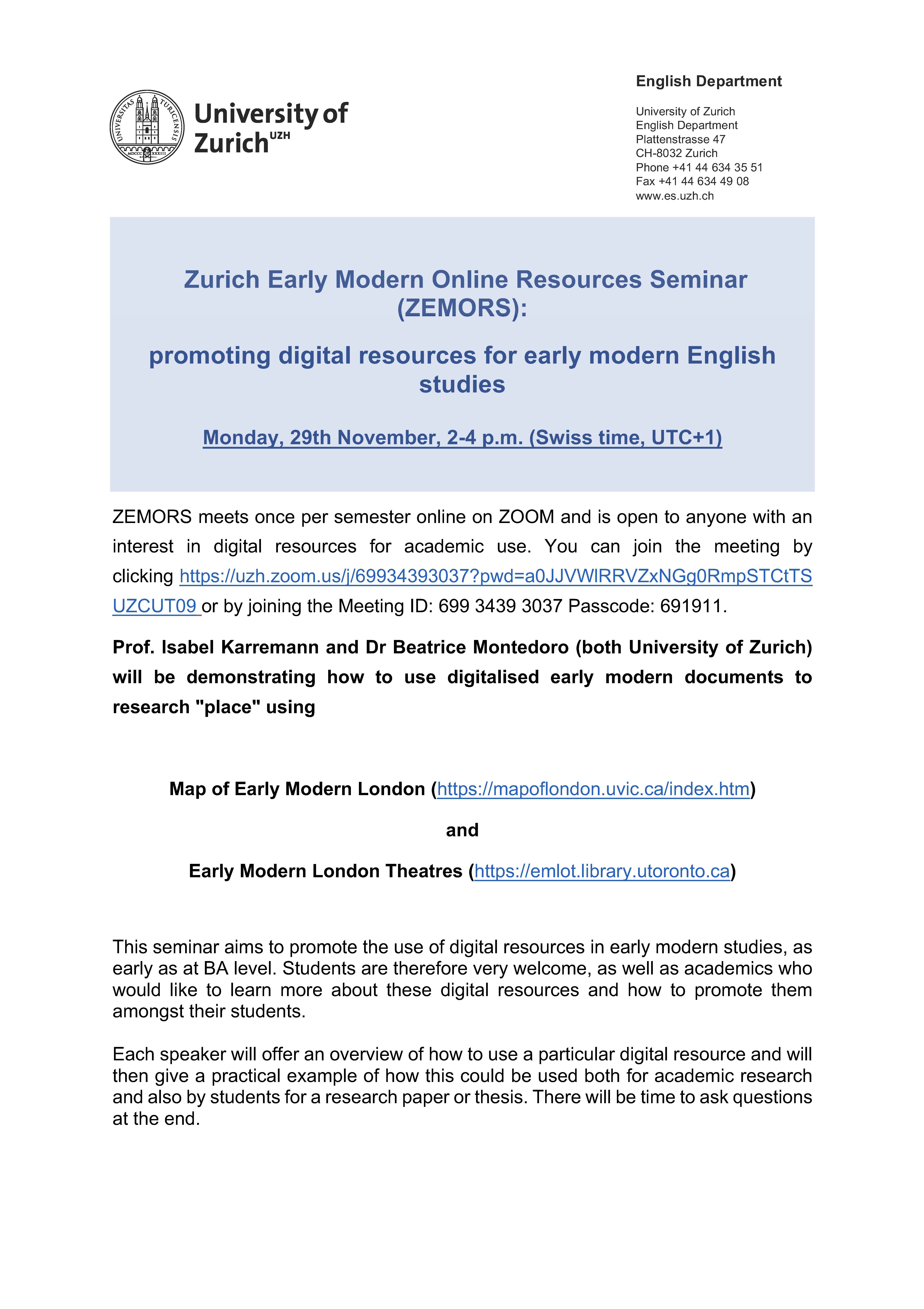 Zurich Early Modern Online Resources Seminar (ZEMORS)