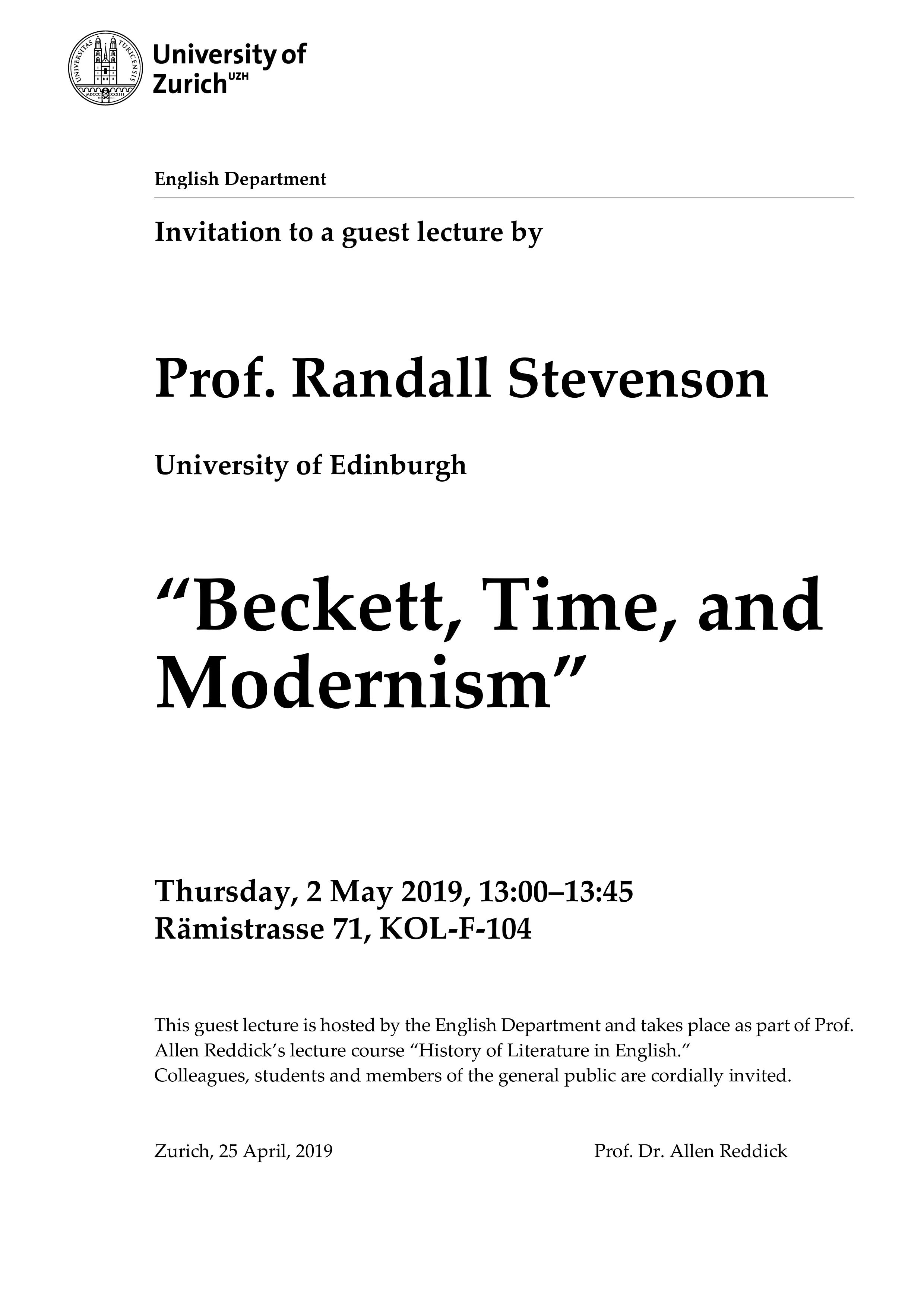 Guest Lecture Prof. Randall Stevenson - University of Edinburgh