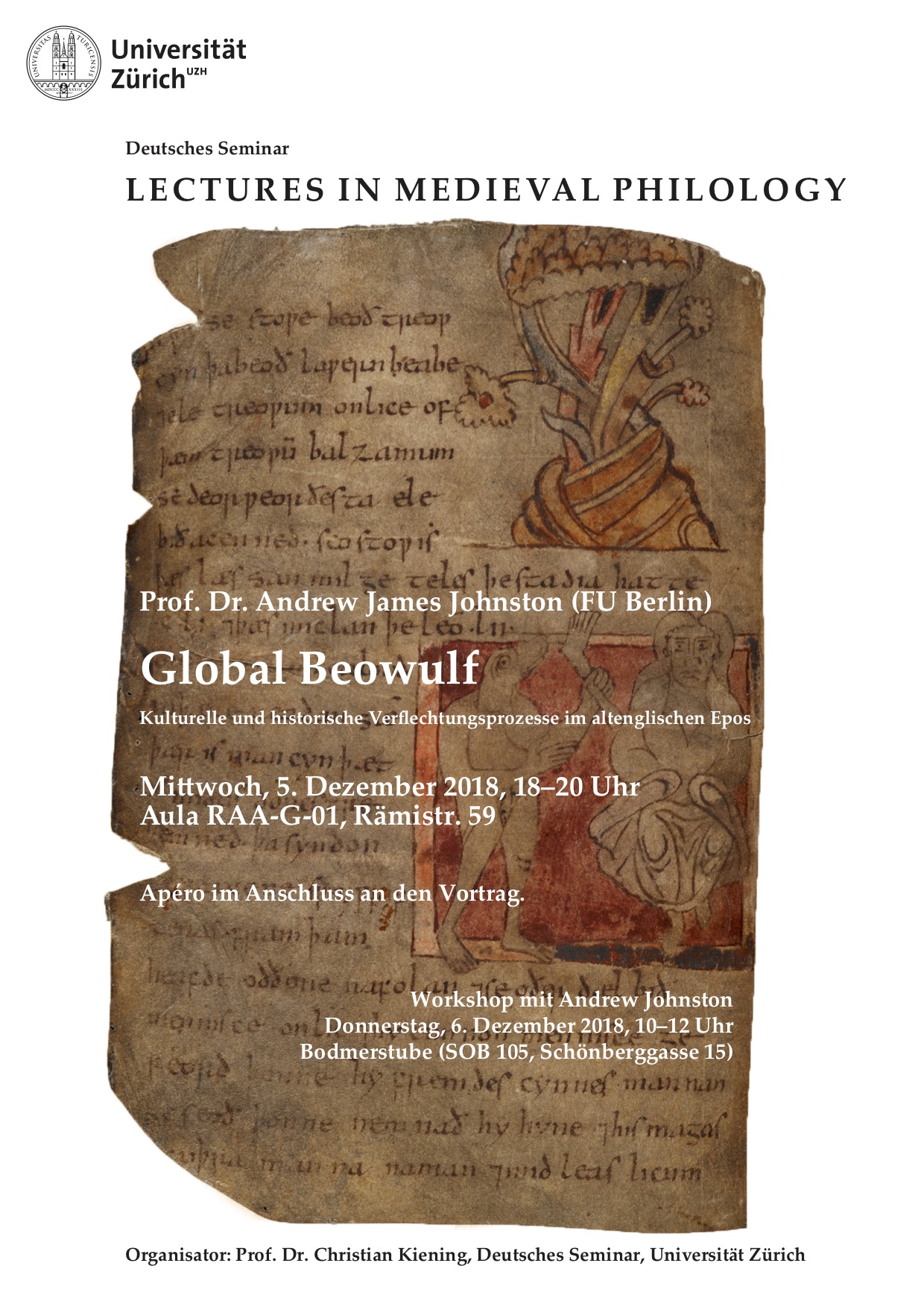Lecture in Medieval Philology" with Prof. Dr. Andrew James Johnston (FU Berlin): "Global Beowulf. Kulturelle und historische Verflechtungsprozesse im altenglischen Epos".