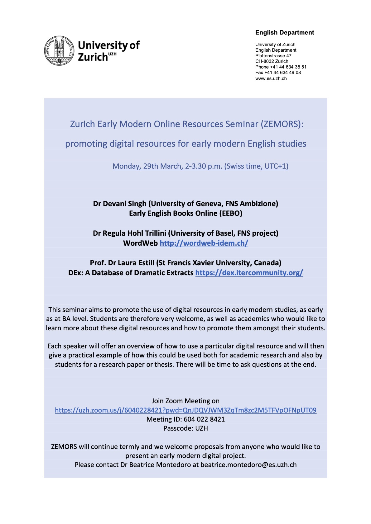Zurich Early Modern Online Resources Seminar (ZEMORS)