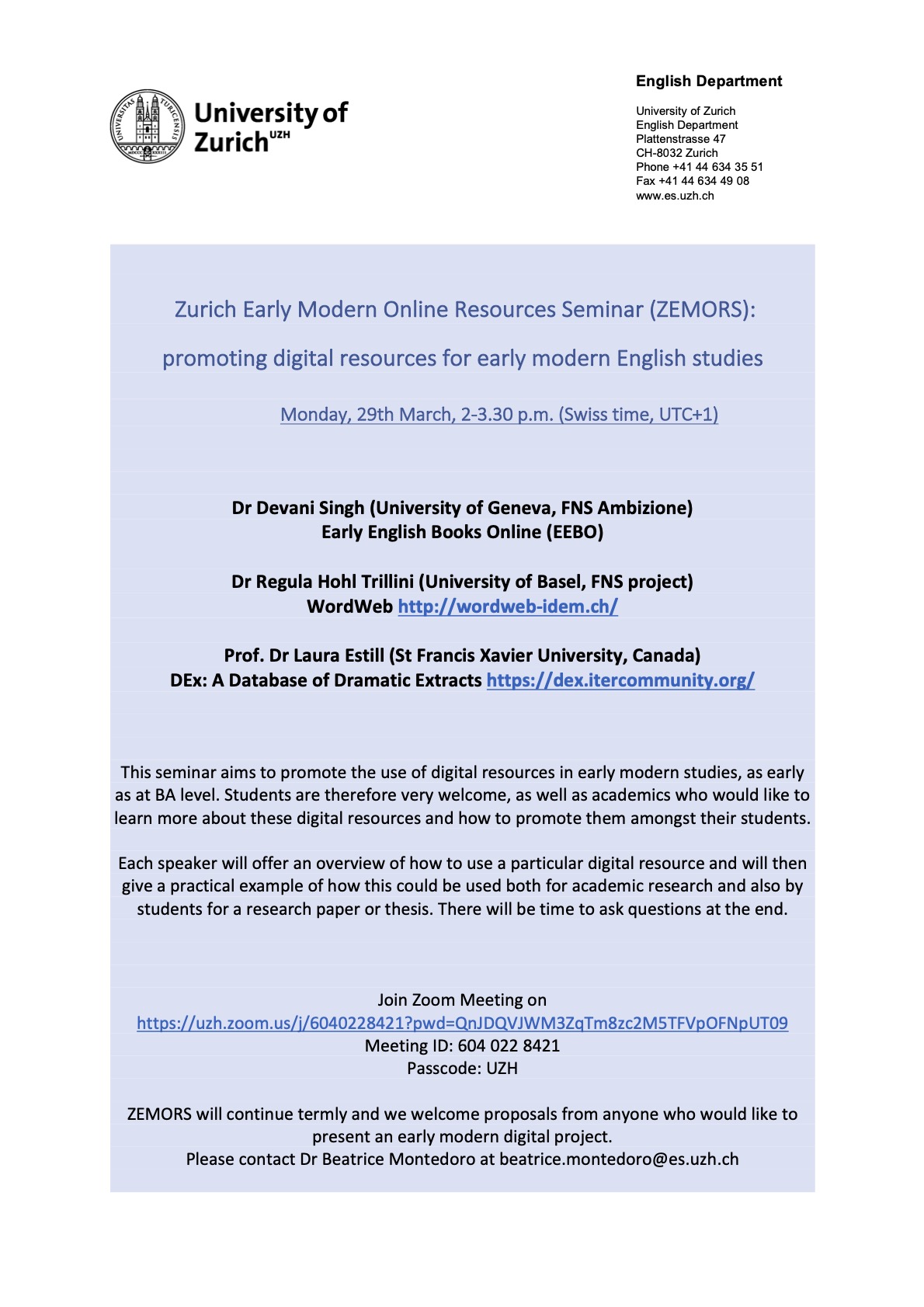 Zurich Early Modern Online Resources Seminar (ZEMORS)