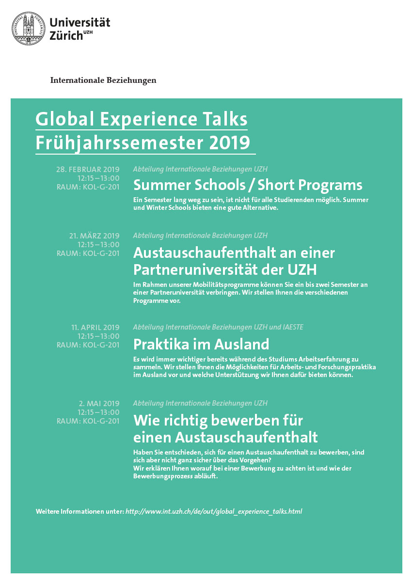 Programm Global Experience Talks FS 2019