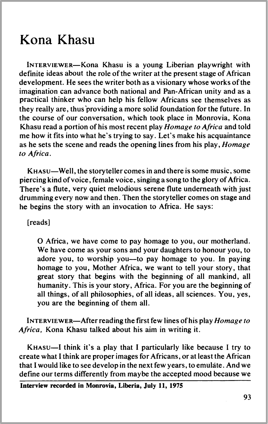 Kona Khasu, Radio Interview for "Conversations with African Writers" Series