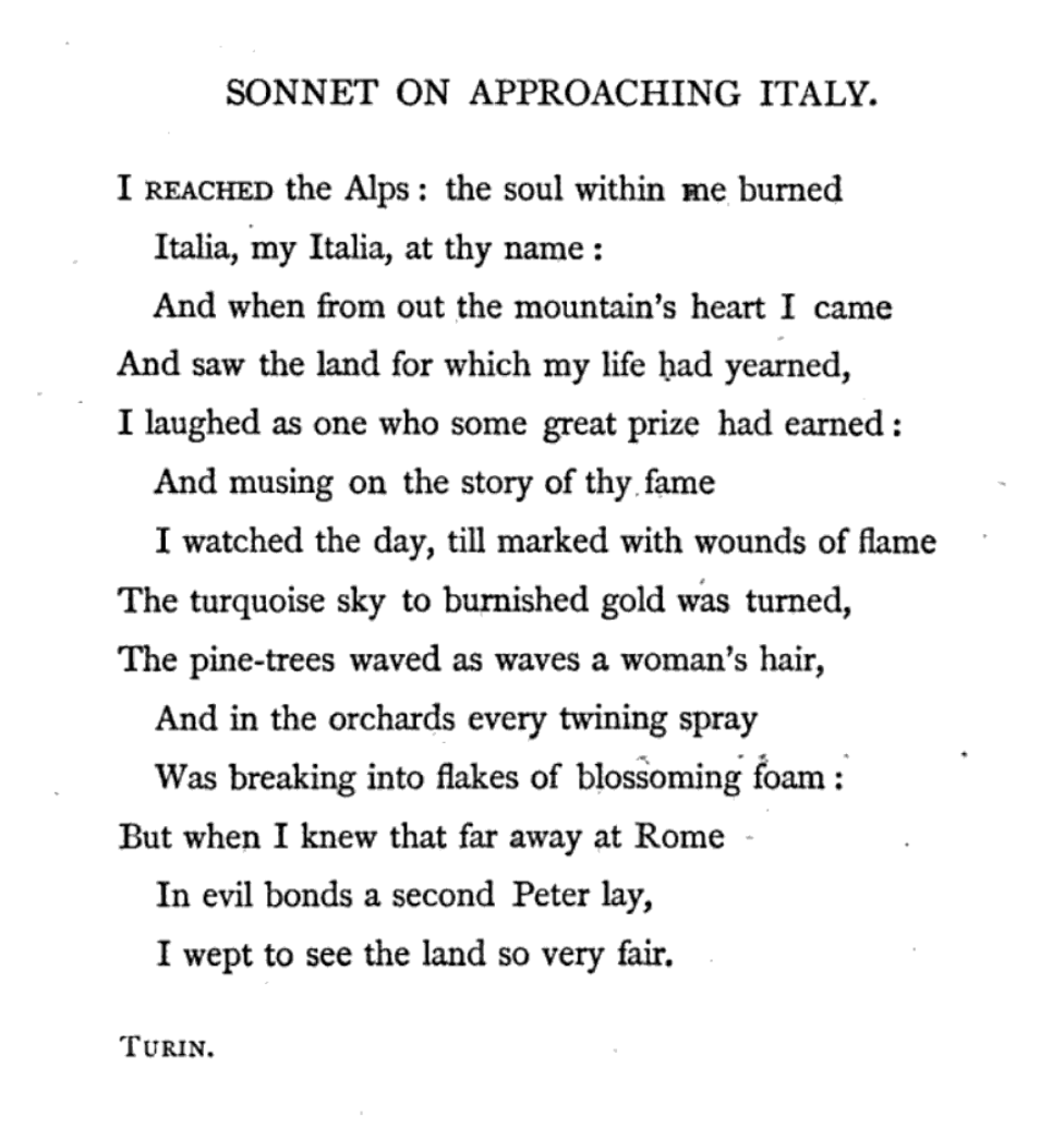 Oscar Wilde, "Sonnet on Approaching Italy"