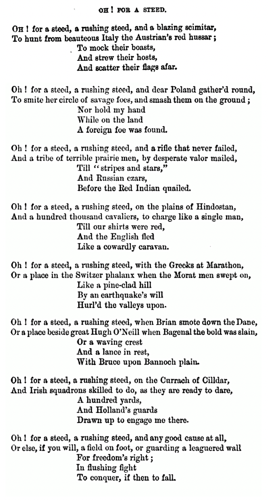 Thomas Davies, "Oh! For a Steed"